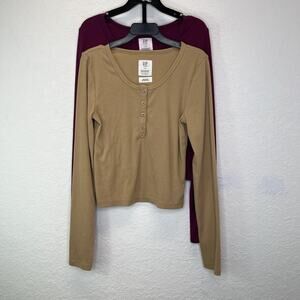 Gap Teen Ribbed Henley Long Sleeve Tops Size 14-16 Bundle Of Two Planet-Friendly